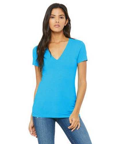Bella + Canvas B6035 Ladies' Jersey Short-Sleeve Deep V-Neck T-Shirt - Neon Blue - HIT a Double