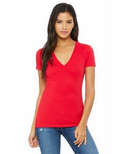 Bella + Canvas B6035 Ladies' Jersey Short-Sleeve Deep V-Neck T-Shirt - Red - HIT a Double