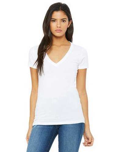 Bella + Canvas B6035 Ladies&#39; Jersey Short-Sleeve Deep V-Neck T-Shirt - White - HIT a Double