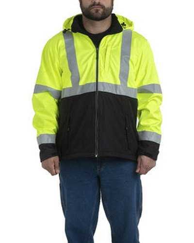 Berne HVJ206T Men&#39;s Tall Hi-Vis Class 3 Hooded Softshell Jacket - Yellow - HIT a Double
