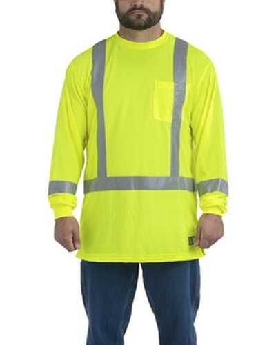 Berne HVK013 Men&#39;s Hi-Vis Class 3 Performance Long Sleeve Pocket T-Shirt - Yellow - HIT a Double