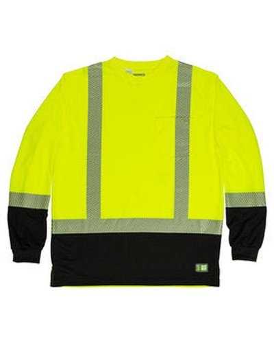 Berne HVK018 Men&#39;s Hi-Vis Class 3 Color Blocked Long-Sleeve T-Shirt - Yellow - HIT a Double