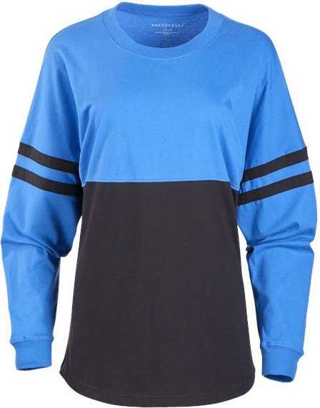 Boxercraft BW3514 Women&#39;s Pom Pom Long Sleeve Jersey T-Shirt - Collegiate Blue/ Blue/ Black - HIT a Double - 1