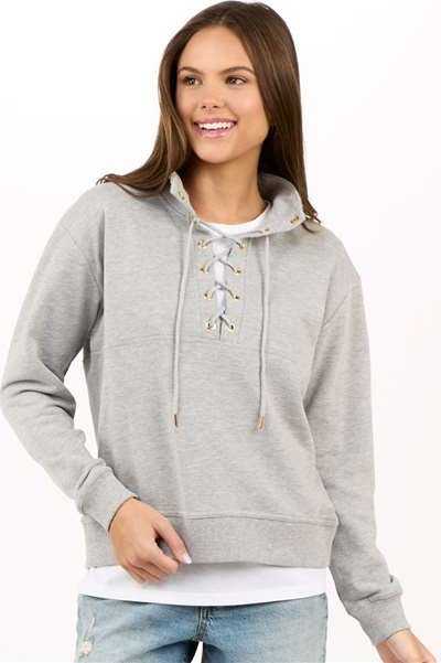Boxercraft BW5401 Women's Lace Up Pullover - Oxford Heather - HIT a Double - 1