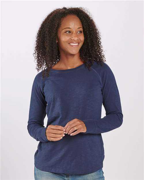 Boxercraft BW3166 Women&#39;s Solid Preppy Patch Long Sleeve T-Shirt - Navy - HIT a Double - 1
