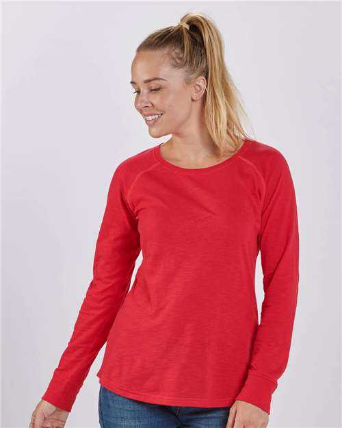 Boxercraft BW3166 Women&#39;s Solid Preppy Patch Long Sleeve T-Shirt - Red - HIT a Double - 1