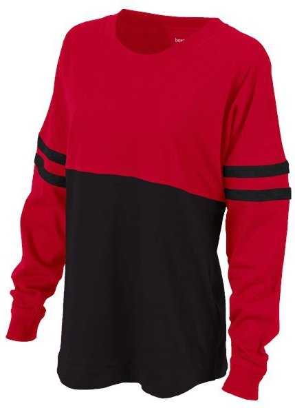 Boxercraft BW3514 Women&#39;s Pom Pom Long Sleeve Jersey T-Shirt - Red Black&quot; - &quot;HIT a Double