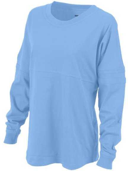 Boxercraft BW3514 Women&#39;s Pom Pom Long Sleeve Jersey T-Shirt - Skye Blue&quot; - &quot;HIT a Double
