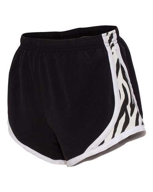 Boxercraft P62Y Girls Velocity 2 1 4&quot; Running Shorts - Black White Zebra - HIT a Double
