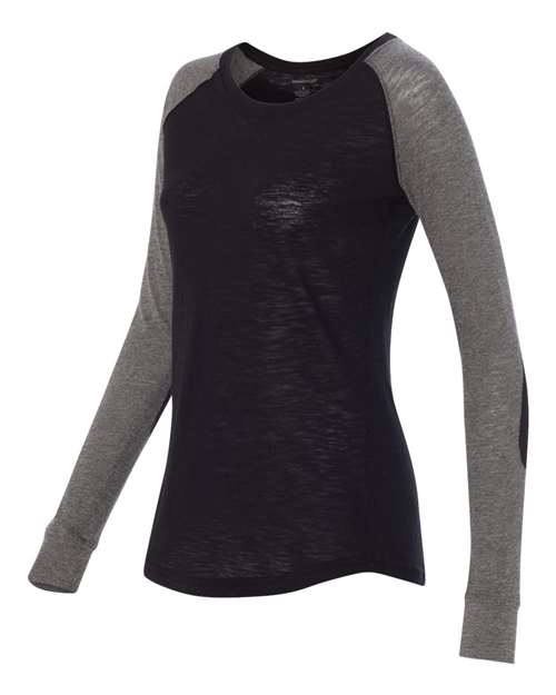 Boxercraft T66 Womens Preppy Patch Slub Long Sleeve T-Shirt - Black Granite - HIT a Double