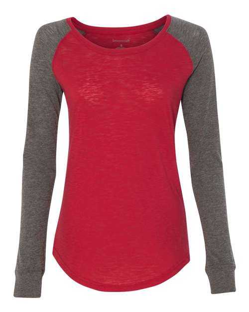 Boxercraft T66 Womens Preppy Patch Slub Long Sleeve T-Shirt - Red Granite - HIT a Double