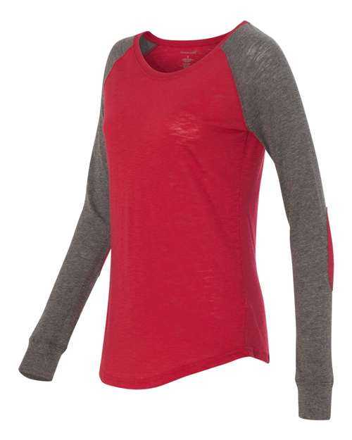 Boxercraft T66 Womens Preppy Patch Slub Long Sleeve T-Shirt - Red Granite - HIT a Double