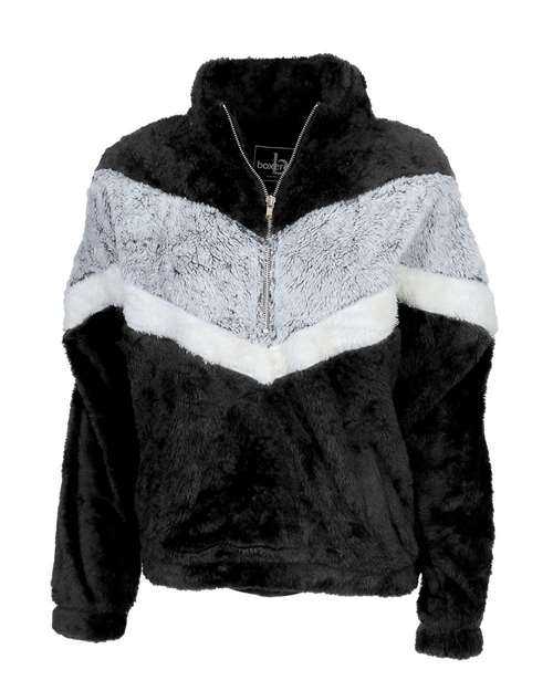 Boxercraft YFZ05 Girls' Chevron Fuzzy Fleece Pullover - Black Frosty Grey Natural - HIT a Double