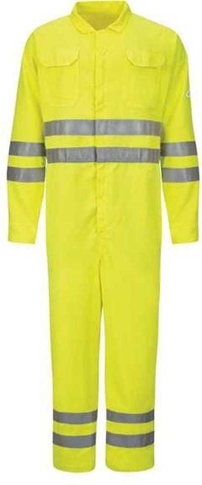 Bulwark CMD8L Hi-Vis Deluxe Coverall with Reflective Trim - CoolTouch 2 - 7 oz. Long Sizes - HV-Fluorescent Yellow/ Green - HIT a Double - 1