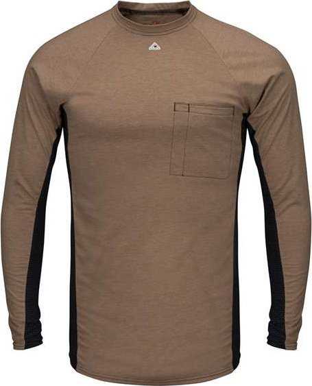 Bulwark MPS8 Long Sleeve FR Two-Tone Base Layer with Concealed Chest Pocket - EXCEL FR - Khaki - HIT a Double - 1