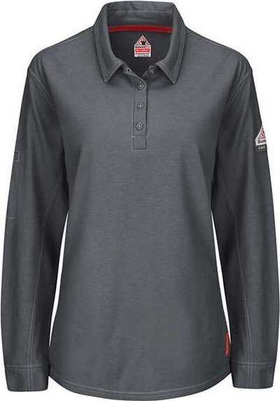 Bulwark QT15 iQ Series Women&#39;s Long Sleeve Polo with 4-Button Placket - Charcoal - HIT a Double - 1