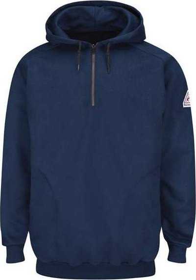 Bulwark SEH8L Pullover Hooded Fleece Sweatshirt Quarter-Zip - Long Sizes - Navy - HIT a Double - 1