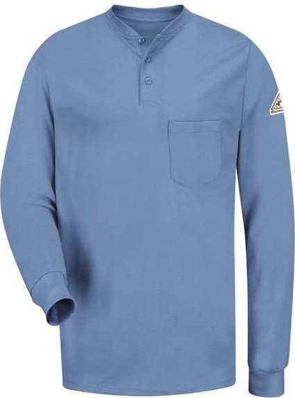 Bulwark SEL2L Long Sleeve Tagless Henley Shirt - Long Sizes - Light Blue - HIT a Double - 1