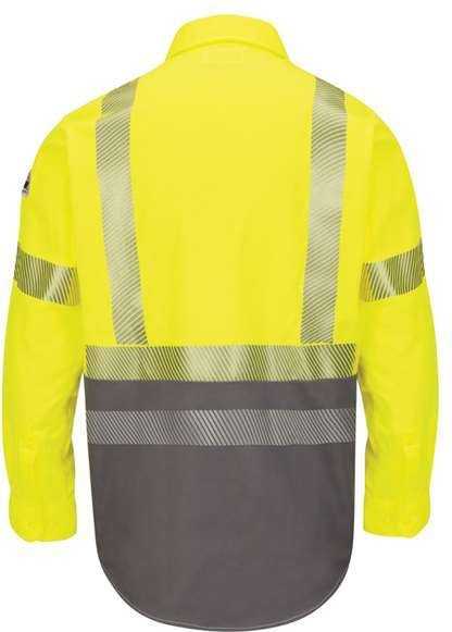 Bulwark SLB4HL Hi-Visibility Color Block Uniform Shirt - EXCEL FR ComforTouch - 7 oz. - Long Sizes - Yellow - HIT a Double - 1