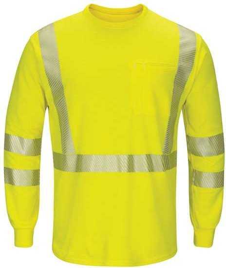 Bulwark SMK8L Hi-Visibility Lightweight Long Sleeve T-Shirt - Long Sizes - Yellow/ Green - HIT a Double - 1