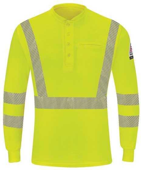Bulwark SML4 Hi-Visibility Lightweight Long Sleeve Henley - Yellow/ Green - HIT a Double - 1