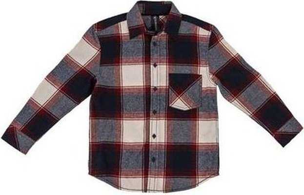 Burnside 4212 Youth Open Pocket Long Sleeve Flannel Shirt - Crimson Ecru