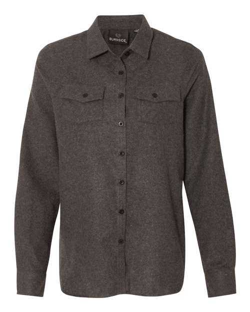 Burnside 5200 Women&#39;s Long Sleeve Solid Flannel Shirt - Charcoal - HIT a Double