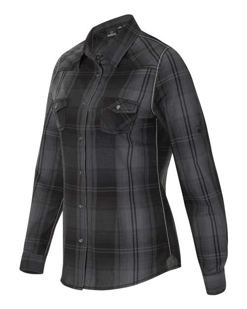 Burnside 5206 Women&#39;s Convertible Sleeve Western Shirt - Black Grey - HIT a Double