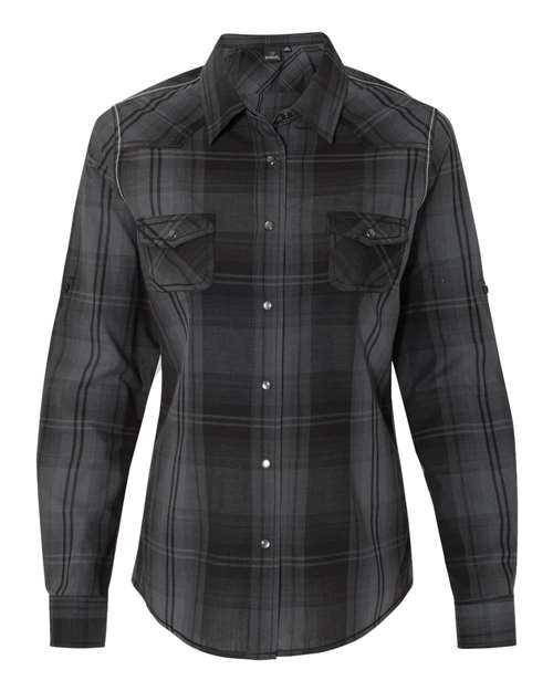 Burnside 5206 Women's Convertible Sleeve Western Shirt - Black Grey - HIT a Double