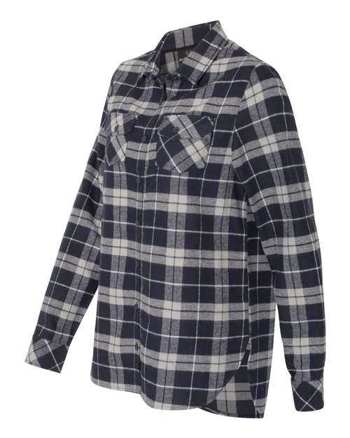 Burnside 5210 Women's Yarn-Dyed Long Sleeve Flannel Shirt - Navy Grey - HIT a Double