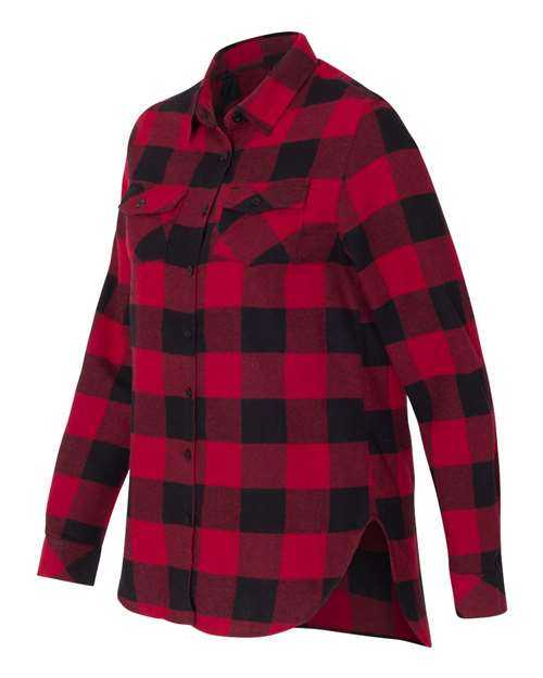 Burnside 5210 Women&#39;s Yarn-Dyed Long Sleeve Flannel Shirt - Red Black Buffalo - HIT a Double