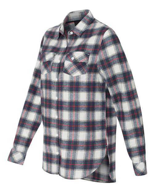 Burnside 5210 Women&#39;s Yarn-Dyed Long Sleeve Flannel Shirt - White Red - HIT a Double