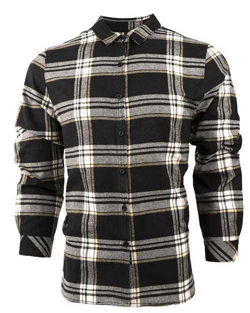 Burnside 5212 Women&#39;s No Pocket Yarn-Dyed Long Sleeve Flannel Shirt - Black Ecru - HIT a Double