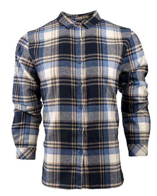 Burnside 5212 Women&#39;s No Pocket Yarn-Dyed Long Sleeve Flannel Shirt - Blue Ecru - HIT a Double