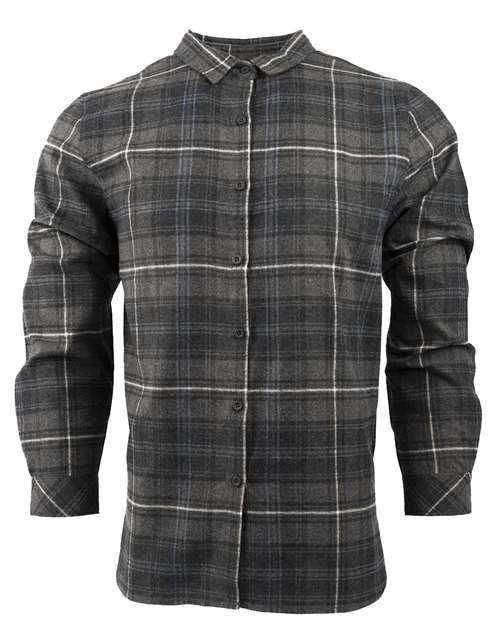 Burnside 5212 Women&#39;s No Pocket Yarn-Dyed Long Sleeve Flannel Shirt - Charcoal Blue - HIT a Double