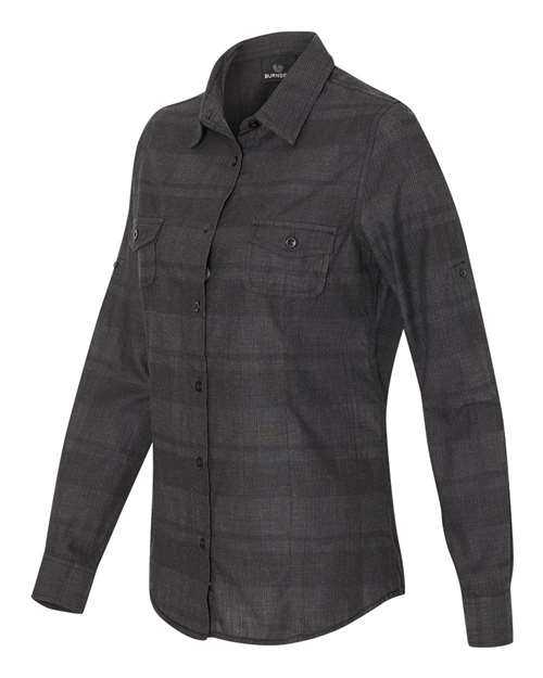 Burnside 5222 Women's Long Sleeve Plaid Shirt - Black Grey - HIT a Double