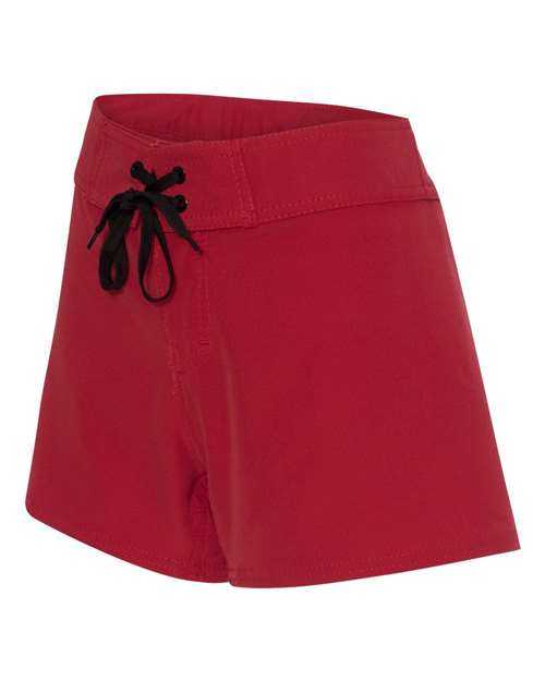 Burnside 5371 Women&#39;s Stretch Diamond Dobby Board Shorts - Solid Red - HIT a Double