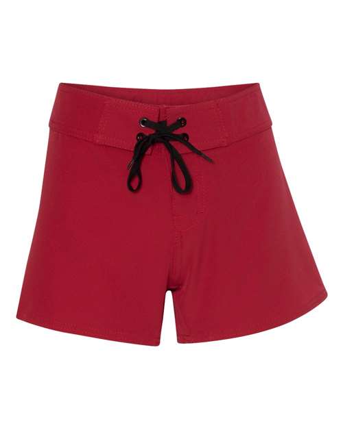 Burnside 5371 Women&#39;s Stretch Diamond Dobby Board Shorts - Solid Red - HIT a Double