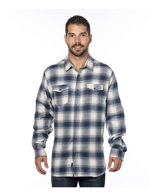 Burnside 8210 Yarn-Dyed Long Sleeve Flannel Shirt - Ecru Blue - HIT a Double