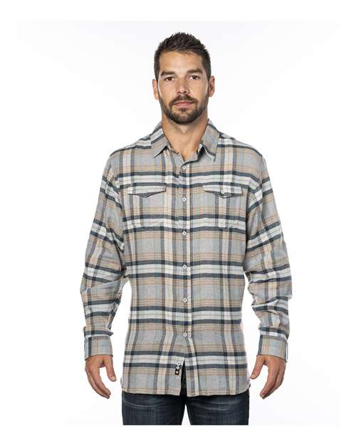 Burnside 8210 Yarn-Dyed Long Sleeve Flannel Shirt - Stone - HIT a Double