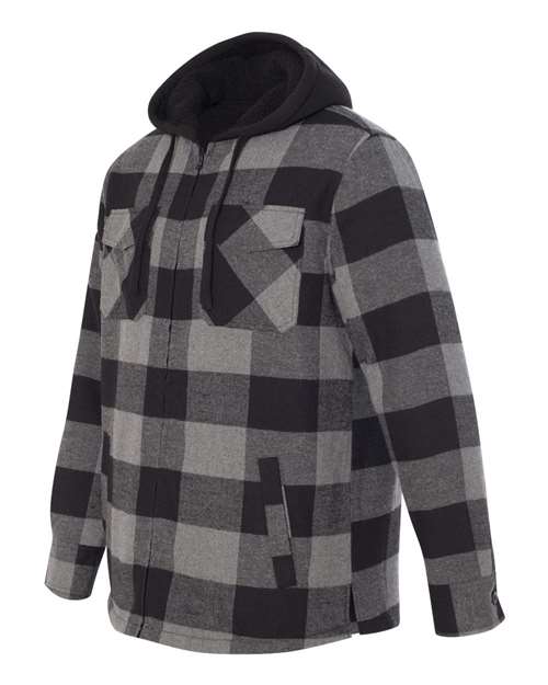 Burnside 8620 Quilted Flannel Full-Zip Hooded Jacket - Black Grey - HIT a Double