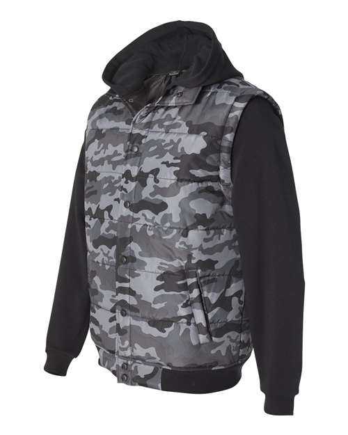 Burnside 8701 Nylon Vest with Fleece Sleeves - Black Camo Black - HIT a Double
