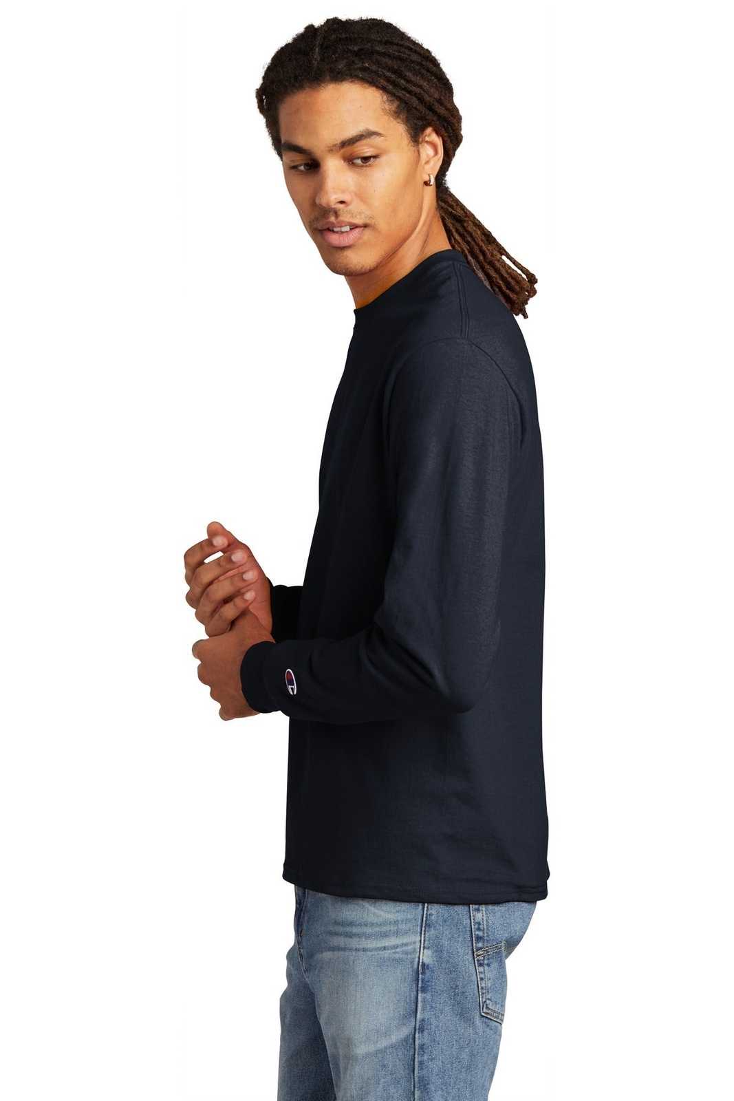 Champion CC8C Heritage 5.2 oz Jersey Long Sleeve Tee - Navy - HIT a Double