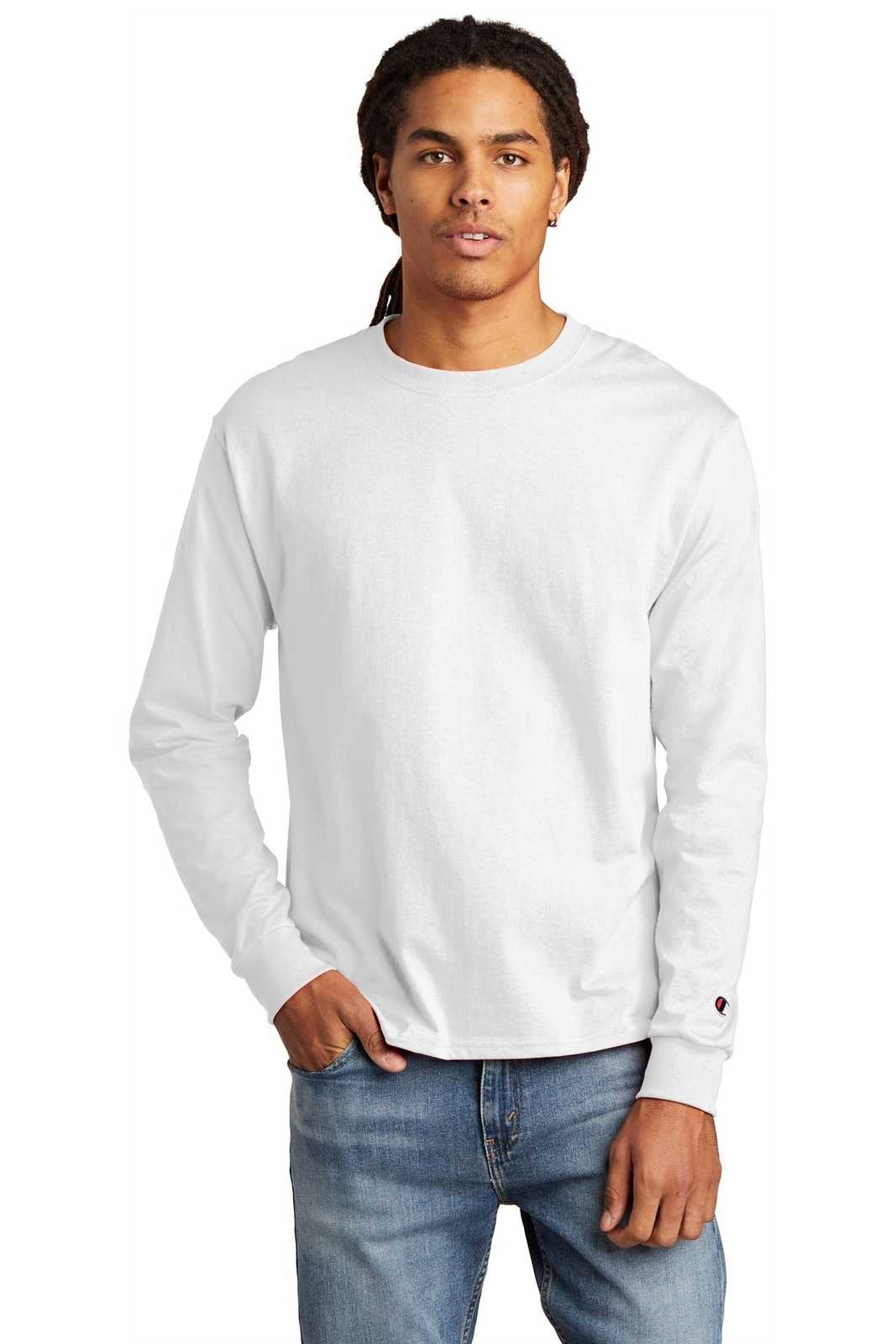 Champion CC8C Heritage 5.2 oz Jersey Long Sleeve Tee - White - HIT a Double