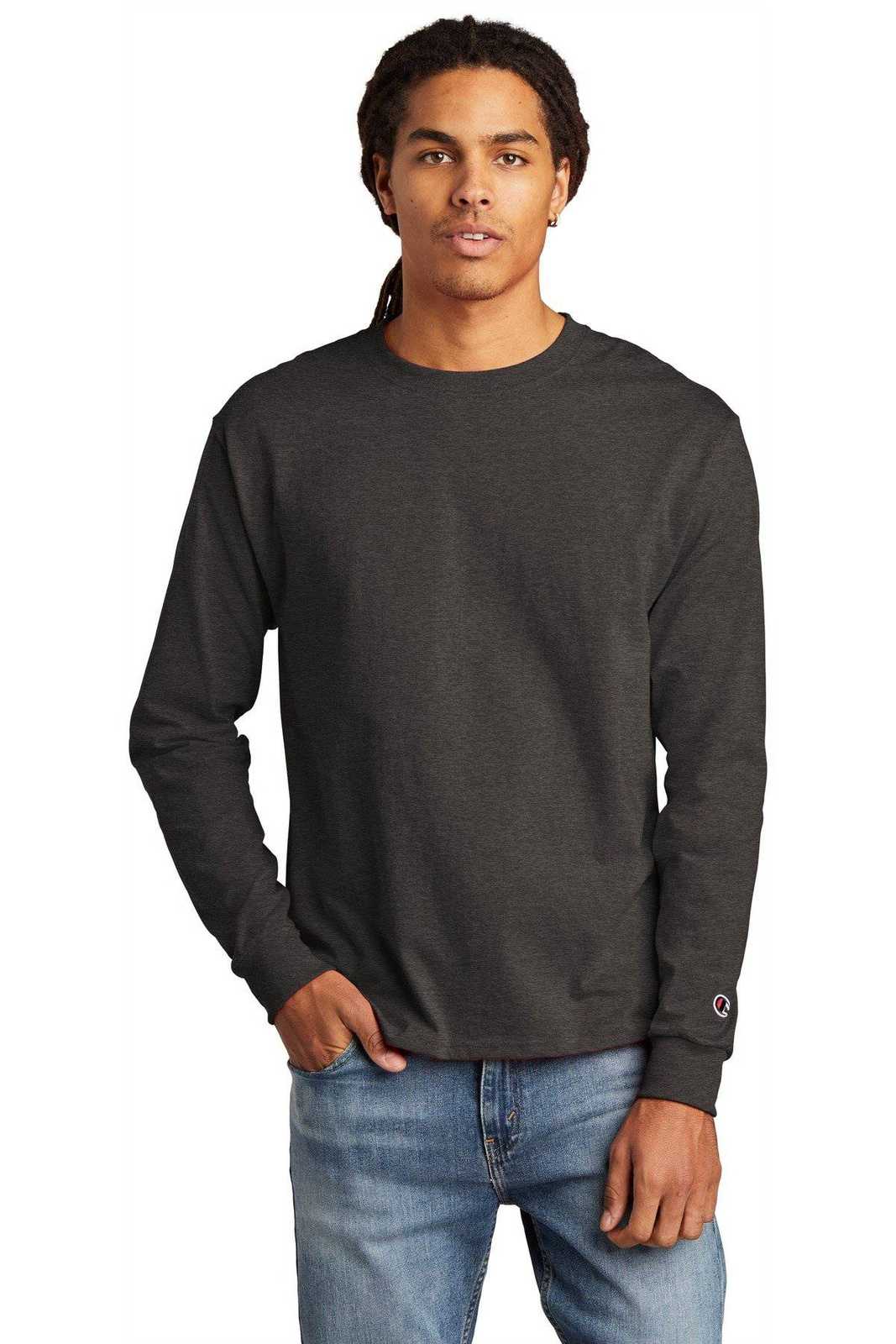 Champion CC8C Heritage 5.2-oz Long Sleeve T-Shirt - Charcoal Heather - HIT a Double - 1