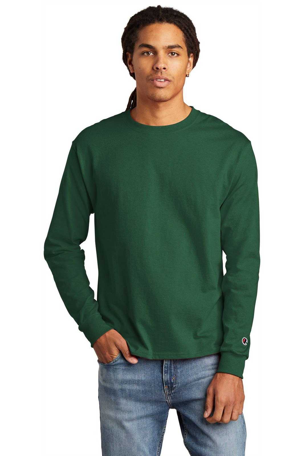 Champion CC8C Heritage 5.2-oz Long Sleeve T-Shirt - Dark Green - HIT a Double - 1
