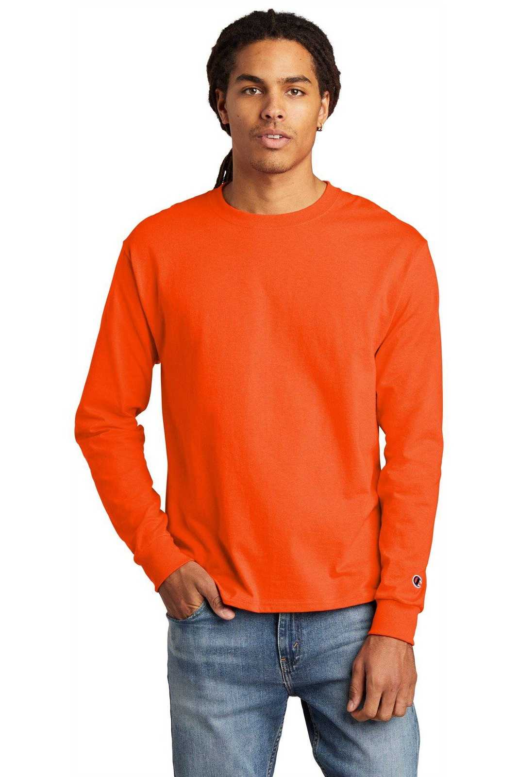 Champion CC8C Heritage 5.2-oz Long Sleeve T-Shirt - Orange - HIT a Double - 1