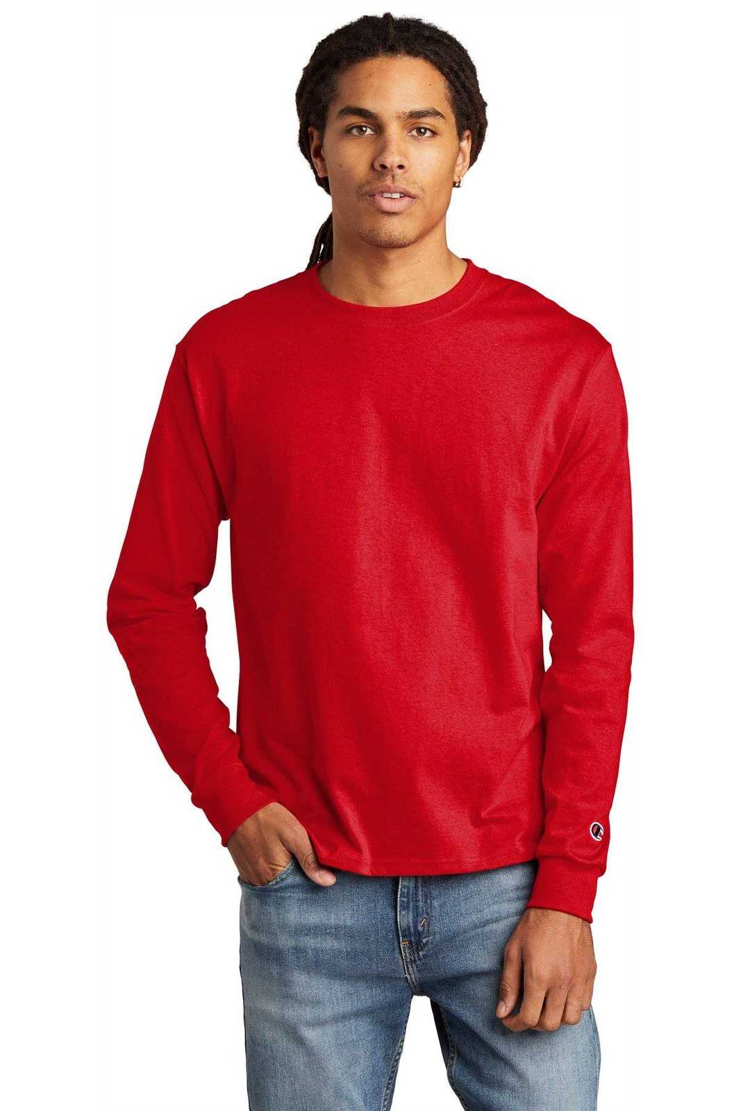 Champion CC8C Heritage 5.2-oz Long Sleeve T-Shirt - Red - HIT a Double - 1