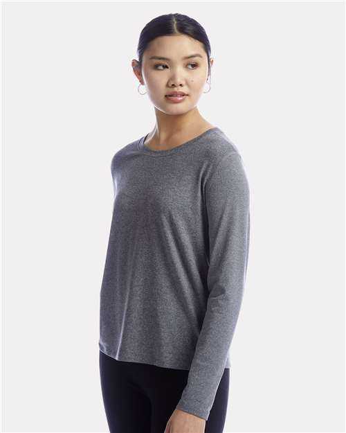 Champion CHP140 Women&#39;s Sport Soft Touch Long Sleeve T-Shirt - Ebony Heather&quot; - &quot;HIT a Double