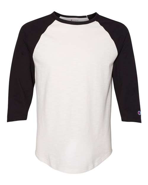 Champion CP75 Premium Fashion Raglan Three-Quarter Sleeve Baseball T-Shirt - Chalk White Black - HIT a Double